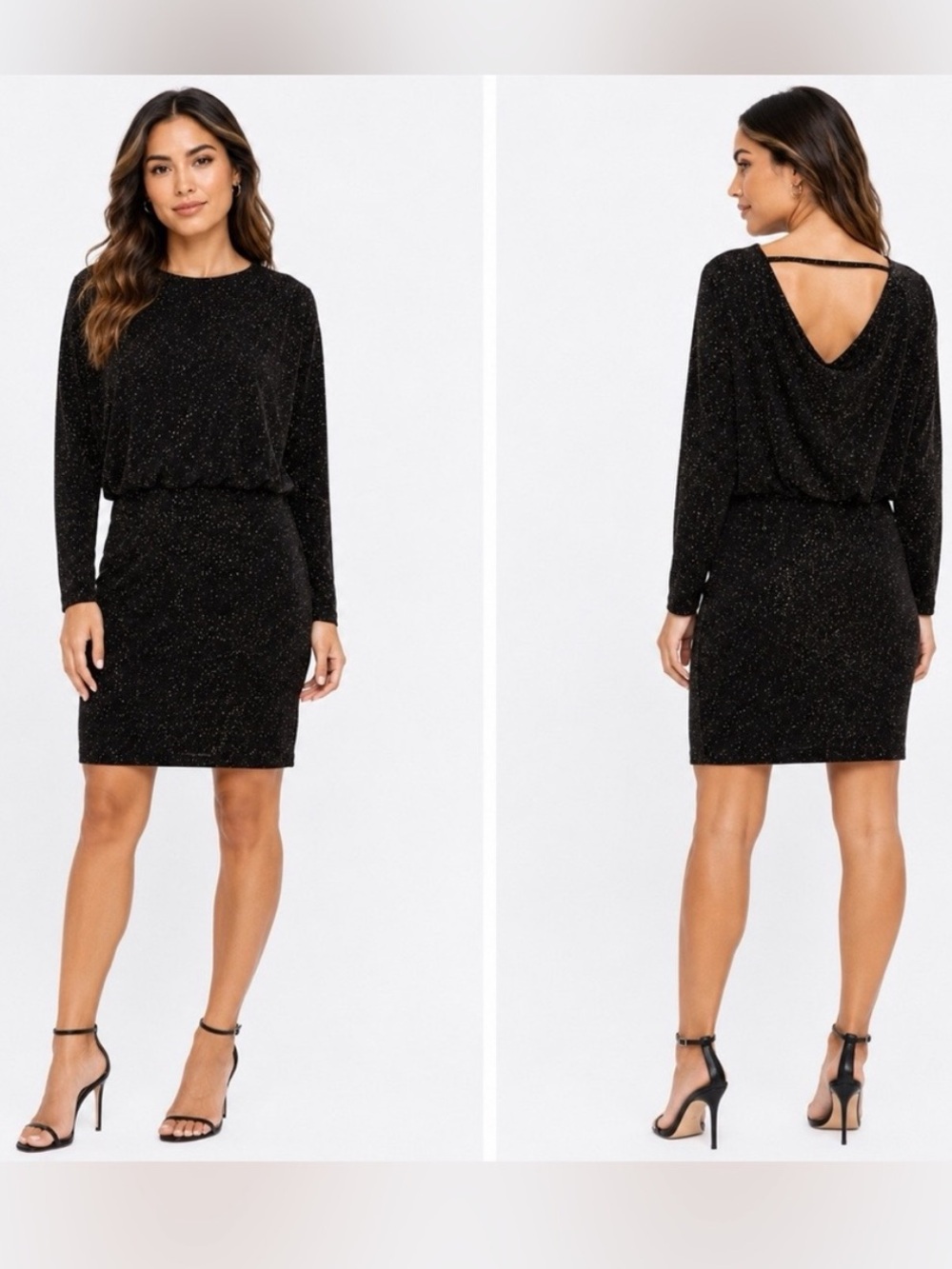 Alice + Olivia Black Metallic Sparkle Long Sleeve Cocktail Dress M